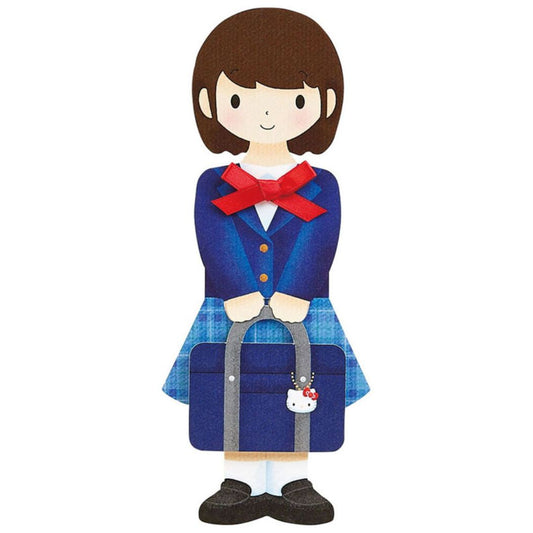 グリーティングカード ダイカットカード 学生服女の子型抜き 入学 サンリオ