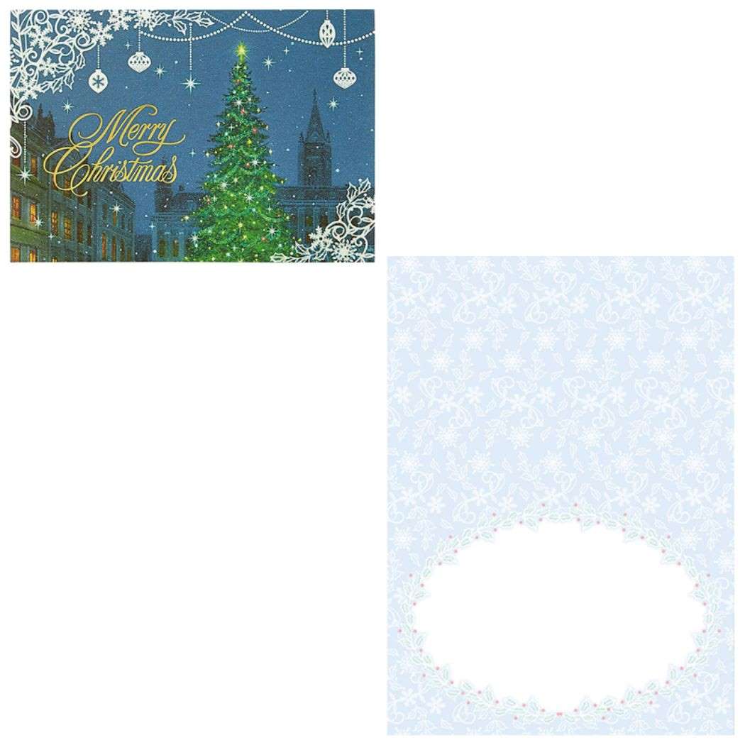 グリーティングカード CHRISTMAS クリスマスカード jx6-3 白模様枠に夜のツリー