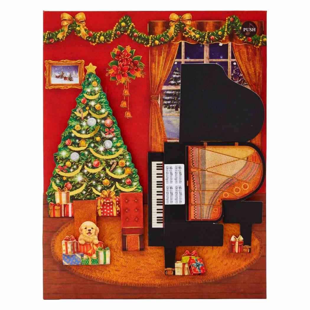 グリーティングカード CHRISTMAS メロディ JXPM2-3 クリスマスカード 立体 赤い部屋とピアノ プレゼント