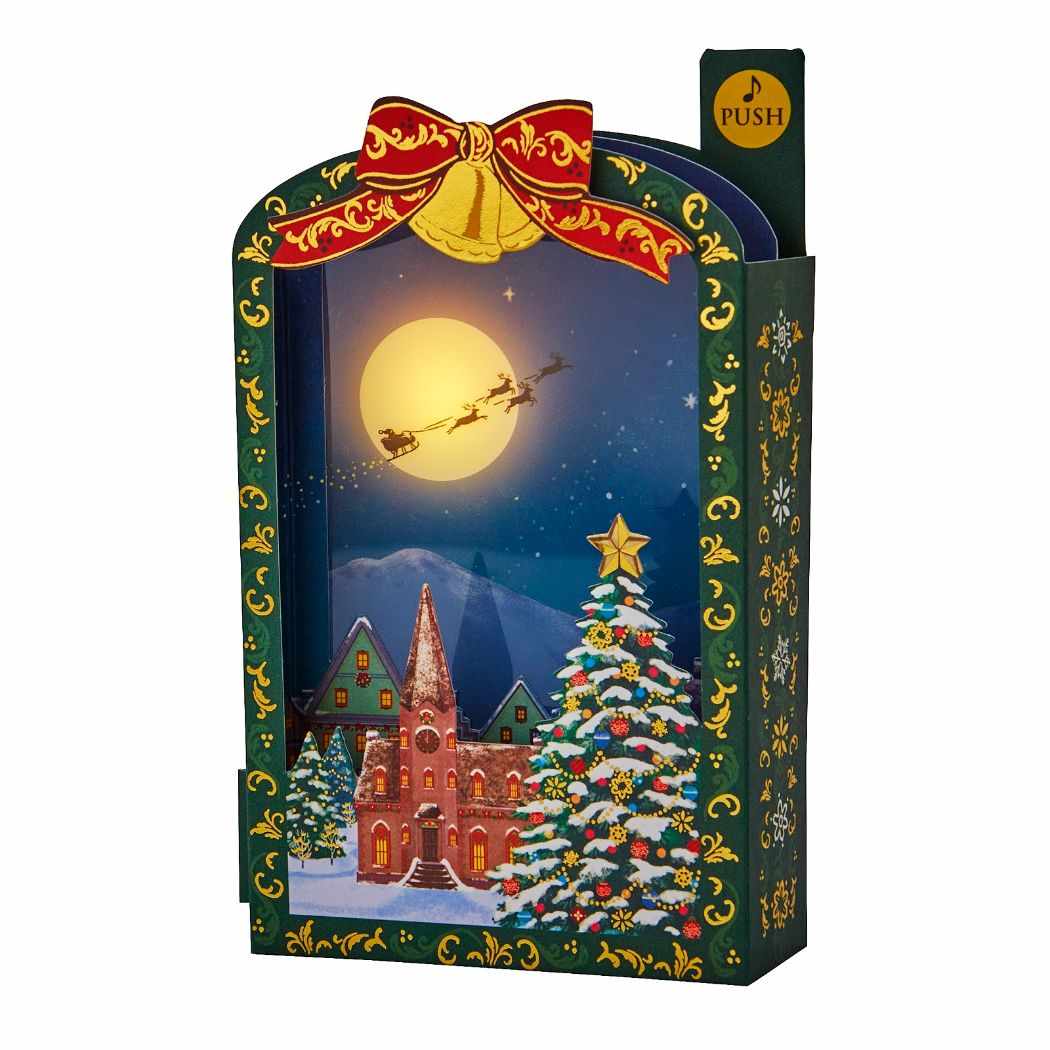 グリーティングカード CHRISTMAS メロディ JXPM7 クリスマスカード 立体 夜空を飛ぶサンタ プレゼント