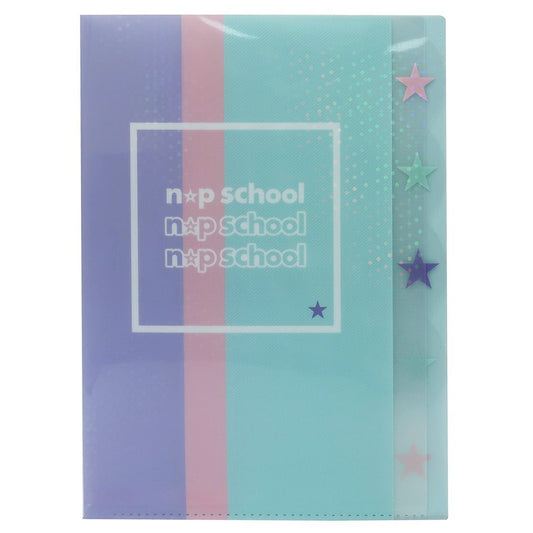 ダイカット 5インデックス A4 クリアファイル ポケットファイル ニコプチスクール n☆p school Aパステル×シンプル柄 22.5×31cm
