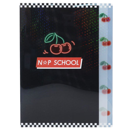 ポケットファイル ダイカット 5インデックス A4 クリアファイル ステショ グッズ ニコプチスクール Dブラック×チェリー柄 n☆p school