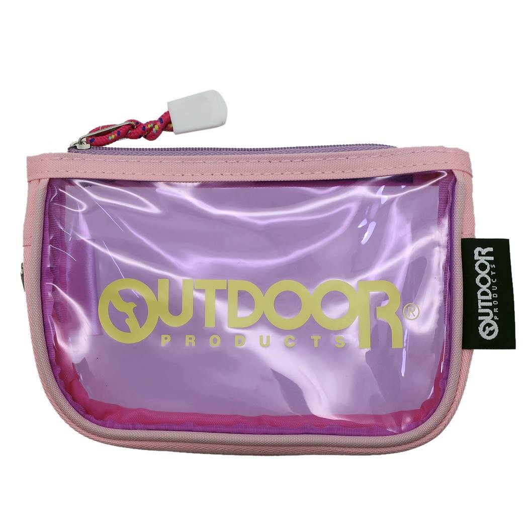 OUTDOOR アウトドアプロダクツ ミニポーチ スポーツブランド グッズ クリア フラット ミニケース ピンク+ヴァイオレット