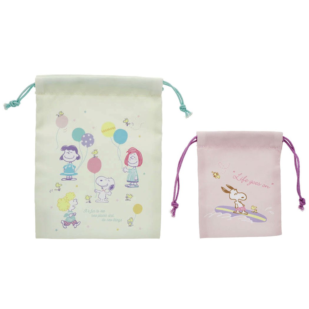 スヌーピー キャラクター 巾着 きんちゃくポーチ 大 小 2枚セット ピンク ピーナッツ グッズ プレゼント 男の子 女の子