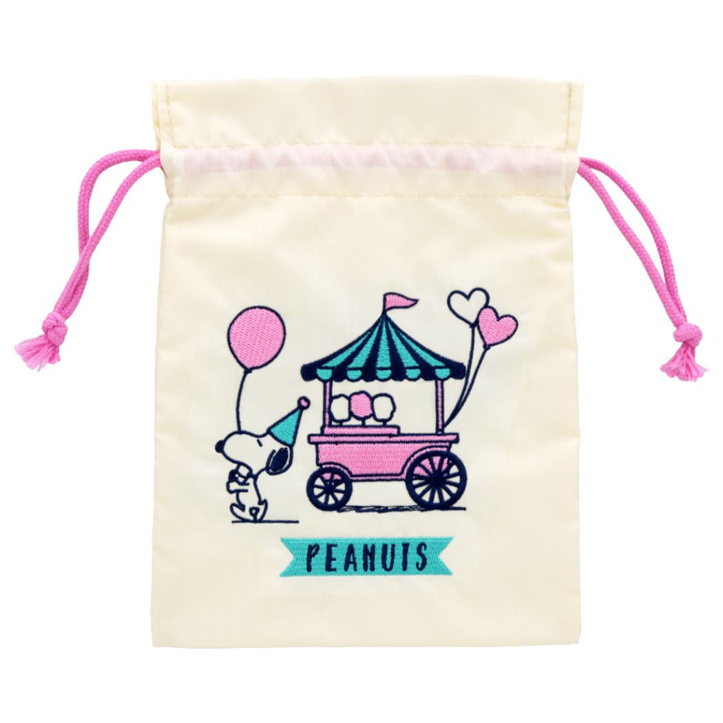 スヌーピー 刺繍巾着 きんちゃくポーチ 巾着袋 PEANUTS PLAY WITH COLORS4 アイボリー ピーナッツ キャラクター