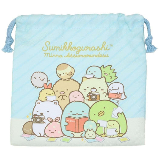 すみっコぐらし サンエックス キャラクター 巾着袋 きんちゃくポーチ みんなあつまるんです ブルー