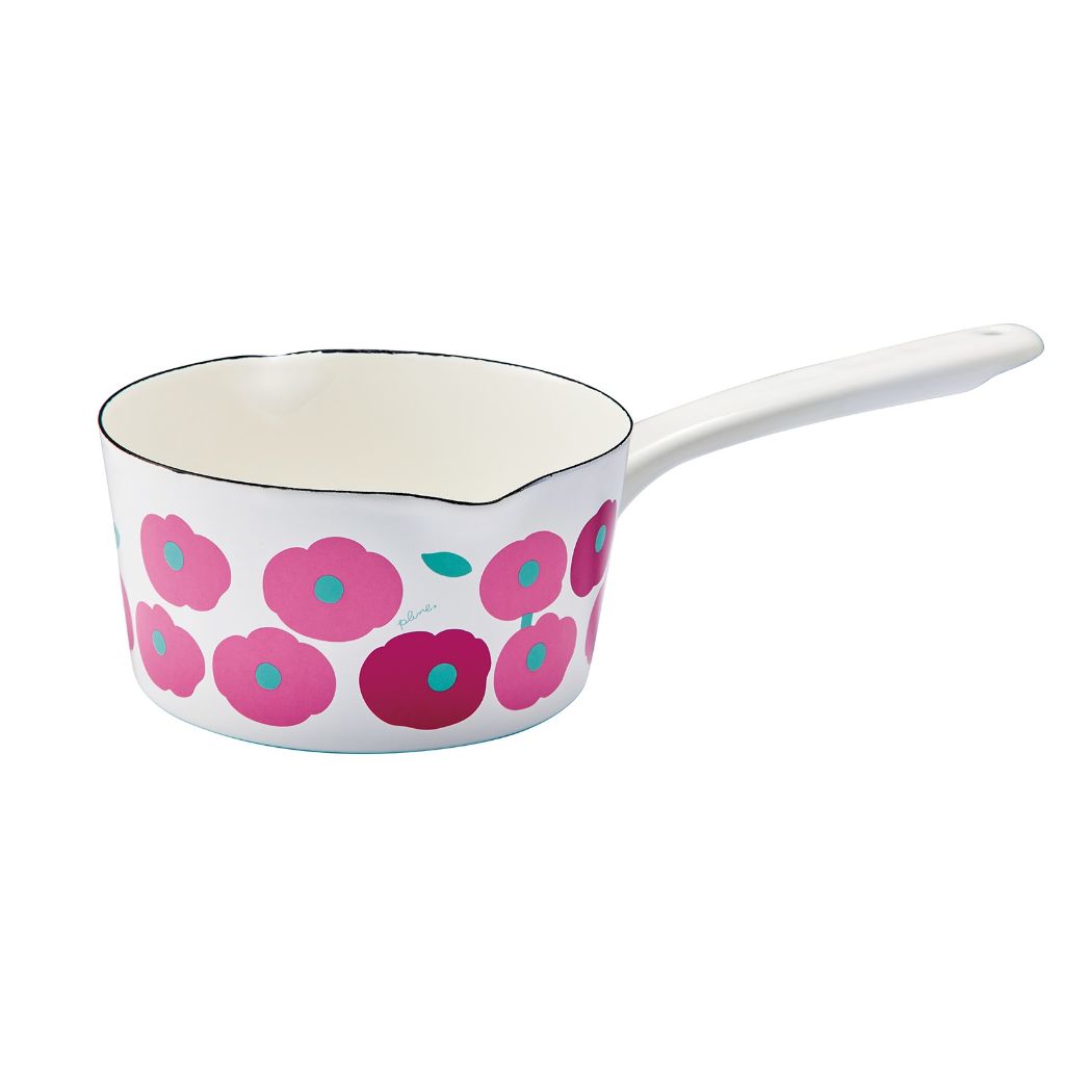 調理器 プルーン Plune. ホーローミルクパン15cm 堀内映子 もこもこお花ピンク ガス火 IH対応 片手鍋
