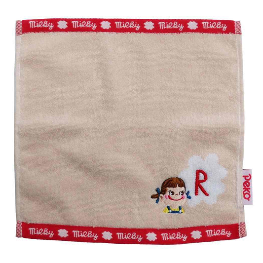 不二家のペコちゃん ジャガード イニシャル ハンカチタオル ミニタオル アルファベットR キャラクター グッズ プレゼント 男の子 女