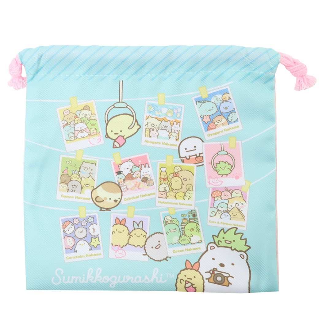 すみっコぐらし サンエックス キャラクター 巾着袋 フラット巾着 きんちゃくポーチ みんなあつまるんです フォト
