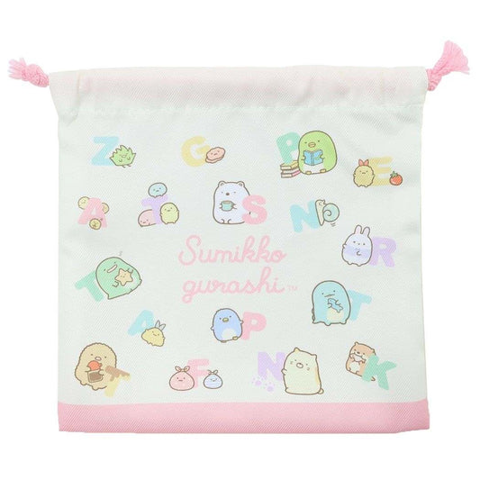 すみっコぐらし グッズ 巾着袋 キャラクター フラット巾着 きんちゃくポーチ みんなあつまるんです アルファベット